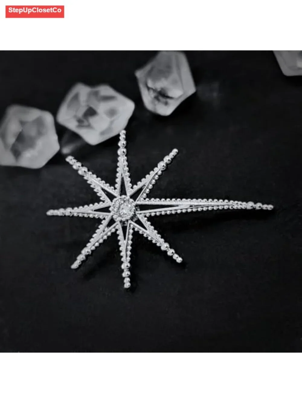 Celestial Octagram Star Brooch with Crystal Center, Pin for Women Men